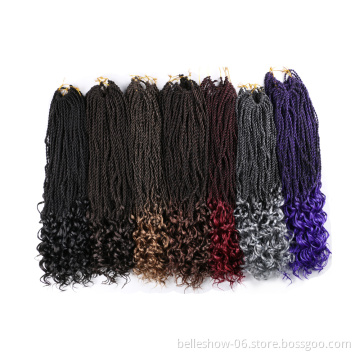 Hot sell 18inch 30stands synthetic braiding hair synthetic hair extensions with wavy ends curly senegalese twist hair